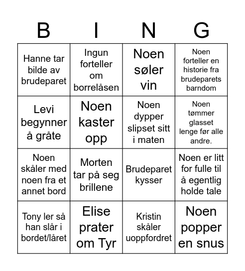 Familie Bingo 2 Bingo Card