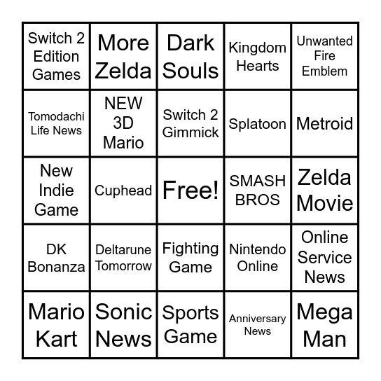 Nintendo Direct Bingo Card