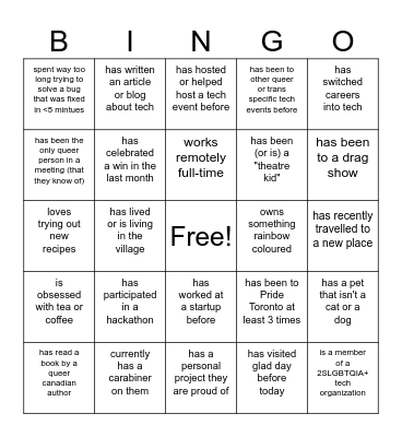 QueerTank Social Bingo Card