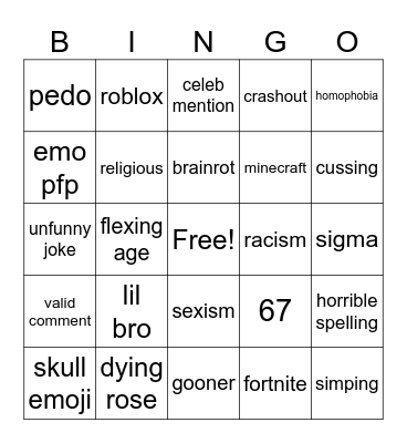 gen alpha comments bingo Card