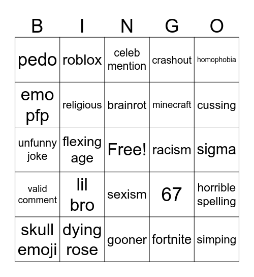 gen alpha comments bingo Card