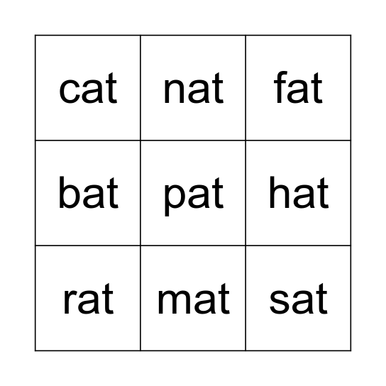 'at' word families :) Bingo Card