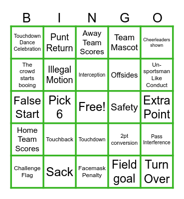 Football Bingo Card