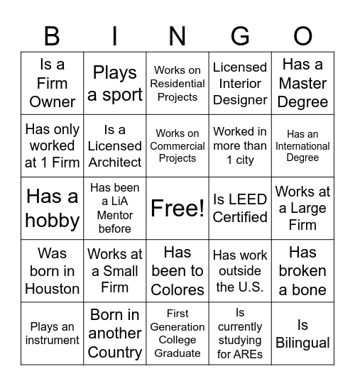 Find a Mentor that... Bingo Card