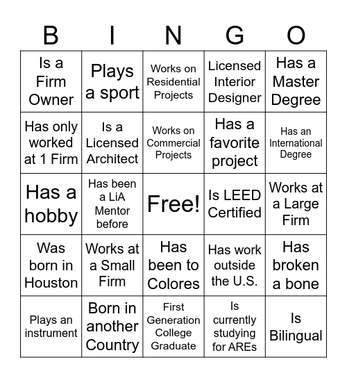 Find a Mentor that... Bingo Card