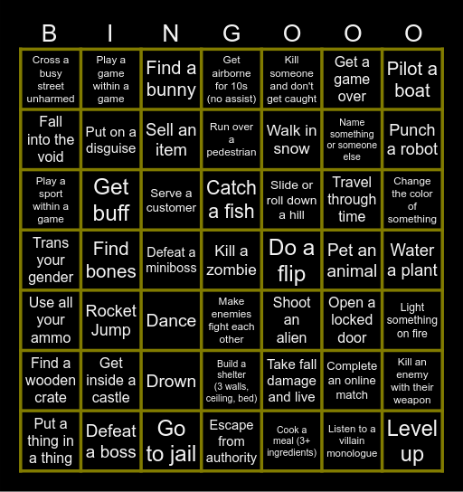 Any Game Challenge Bingo Card