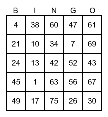 JOLLIBE Bingo Card