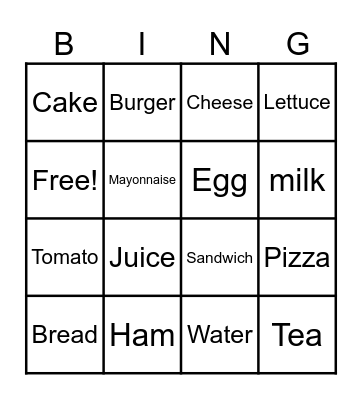 Food and Drinks Bigo Bingo Card