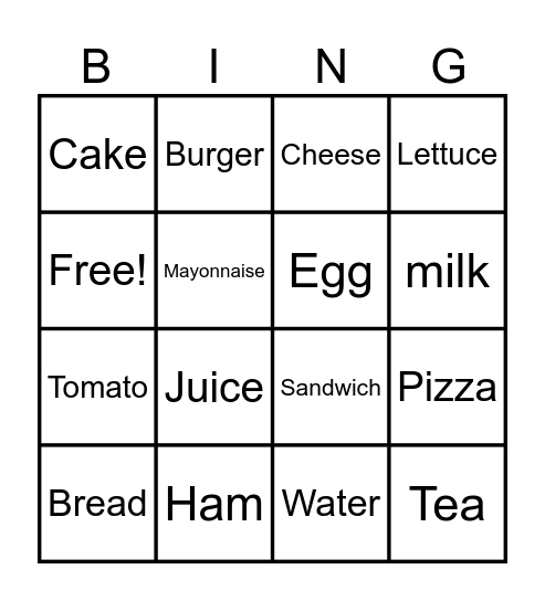 Food and Drinks Bigo Bingo Card