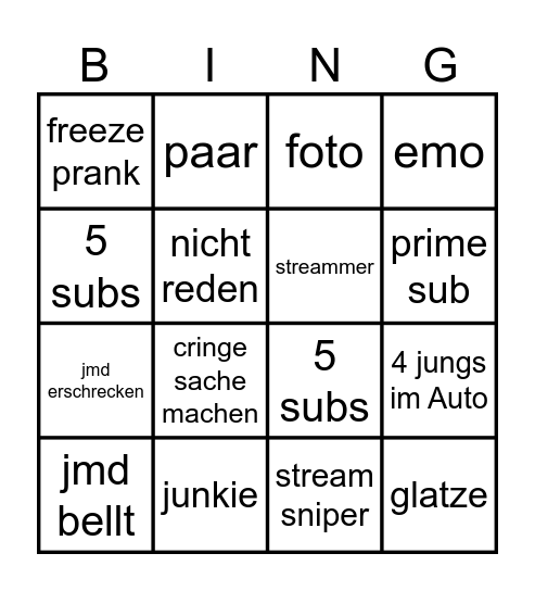 OME TV Bingo Card