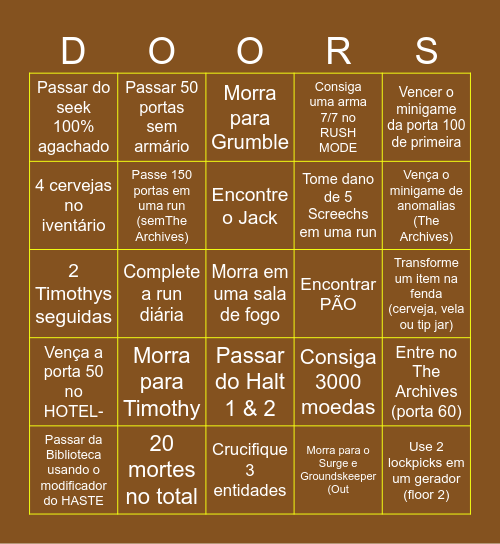 Doors Bingo Card