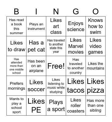 New Panther Social Bingo Card