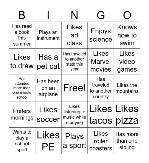New Panther Social Bingo Card