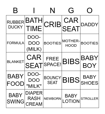 Shaiza's Baby Shower Bingo Card