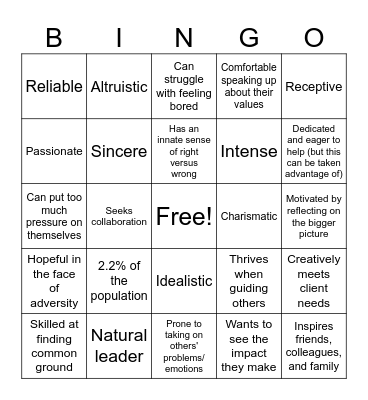 MBTI Bingo (ENFJ) Bingo Card