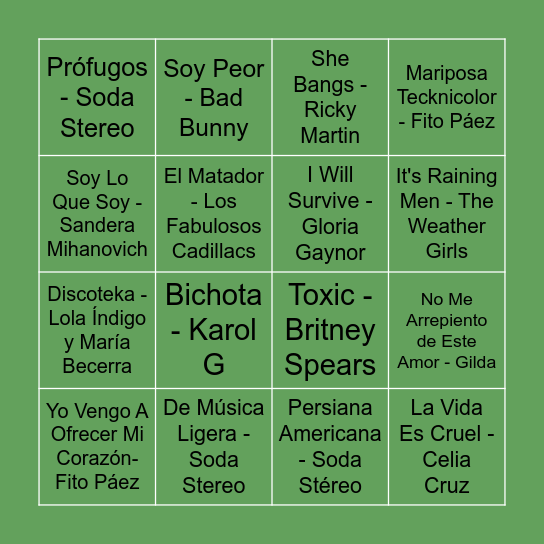 BINGO MUSICAL DEL ORGULLO Bingo Card