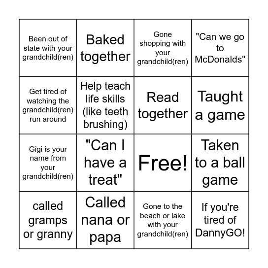 Goodies with Grandparents Bingo Card