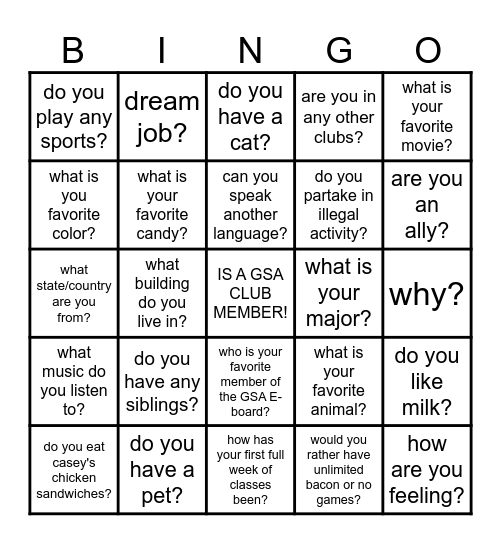 GSA GET TO KNOW YOU BINGO (2026-2027) Bingo Card