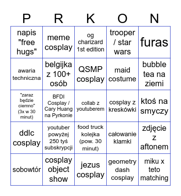 BINGO NA PYRKON Bingo Card