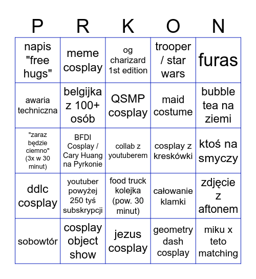 BINGO NA PYRKON Bingo Card