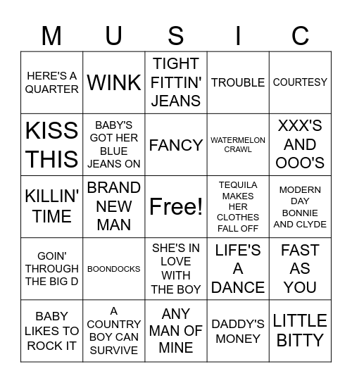 COUNTRY Bingo Card