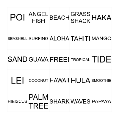 LAVA  LAVA  LUAU  BINGO Card
