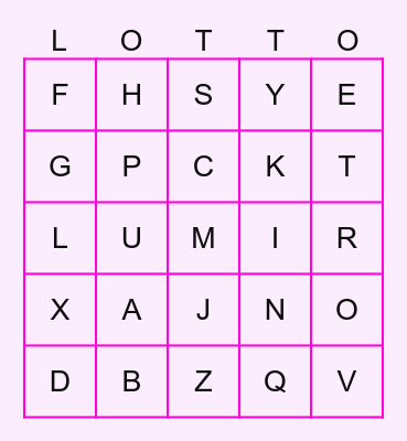 L'alphabet Bingo Card