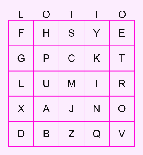 L'alphabet Bingo Card