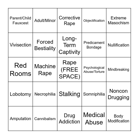 extreme kink bingo Card