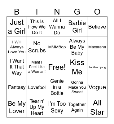 90's POP Bingo Card