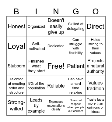 MBTI Bingo (ESTJ) Bingo Card