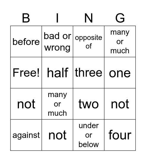 Prefix BINGO Card