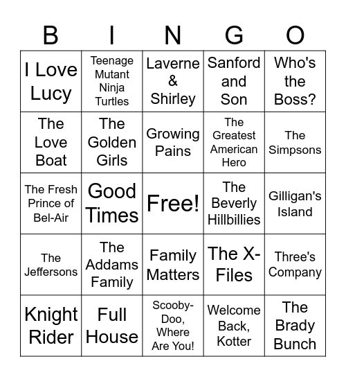 TV SHOW THEMES Bingo Card