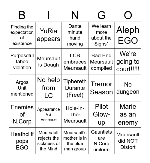 Canto X Bingo Card
