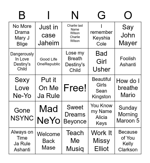 Music Bingo R3 Bingo Card