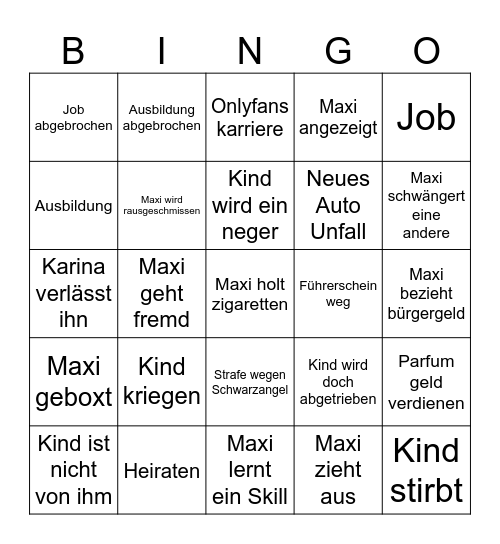 Das Großartige Maxi Bingo (Preis bei Voller Reihe) Bingo Card