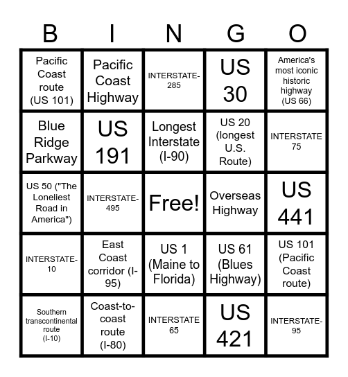 Extra Miles Bingo Card