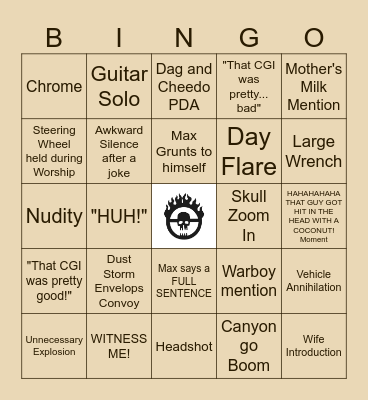 Mad Max: FURY ROAD Bingo Card