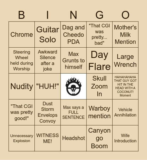 Mad Max: FURY ROAD Bingo Card