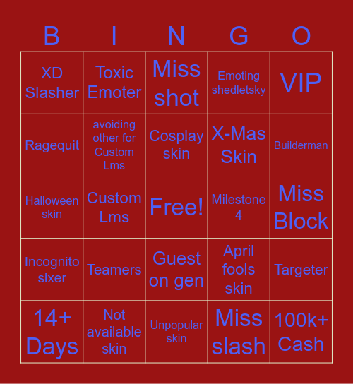 Forsaken Bingo Card