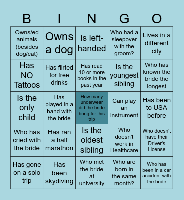 Bride Tribe Bingo Card