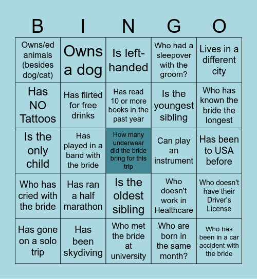 Bride Tribe Bingo Card