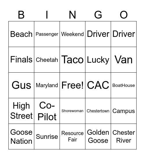 SafeRide Bingo Card