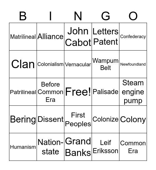 Oh Canada! Bingo Card