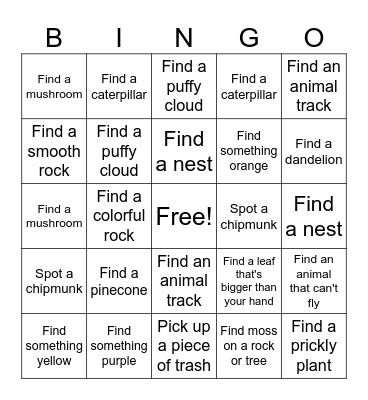 Pack 966 Nature Bingo Card