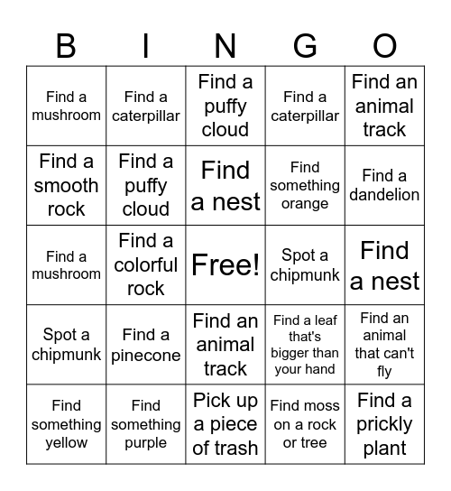 Pack 966 Nature Bingo Card