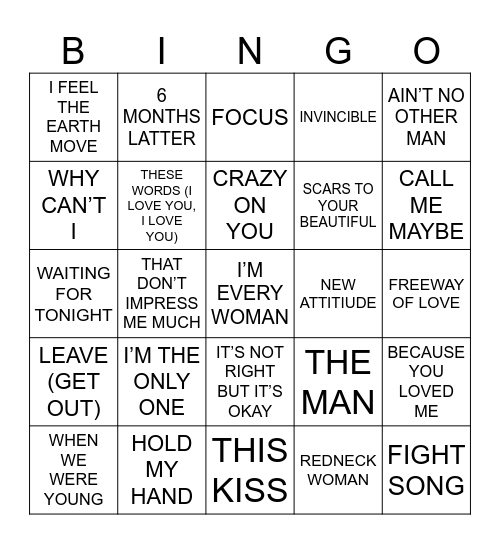 Ladies Bingo Card