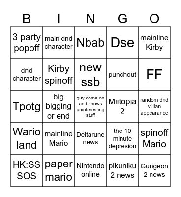 direct Bingo Card