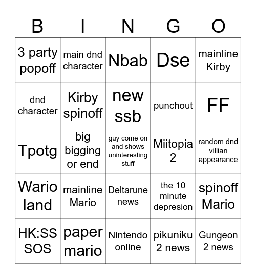 direct Bingo Card