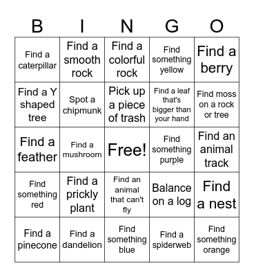 Pack 966 Nature Bingo Card